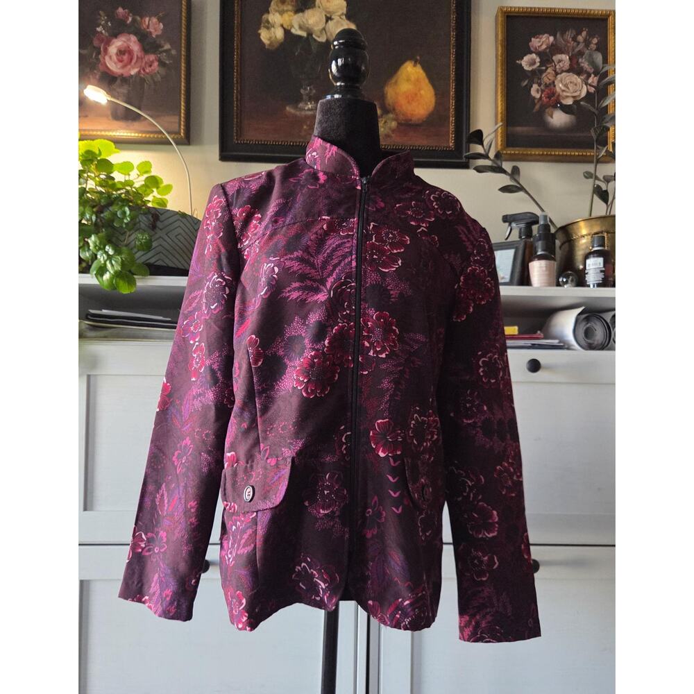 Blair Burgundy Floral Zip-Up Jacket